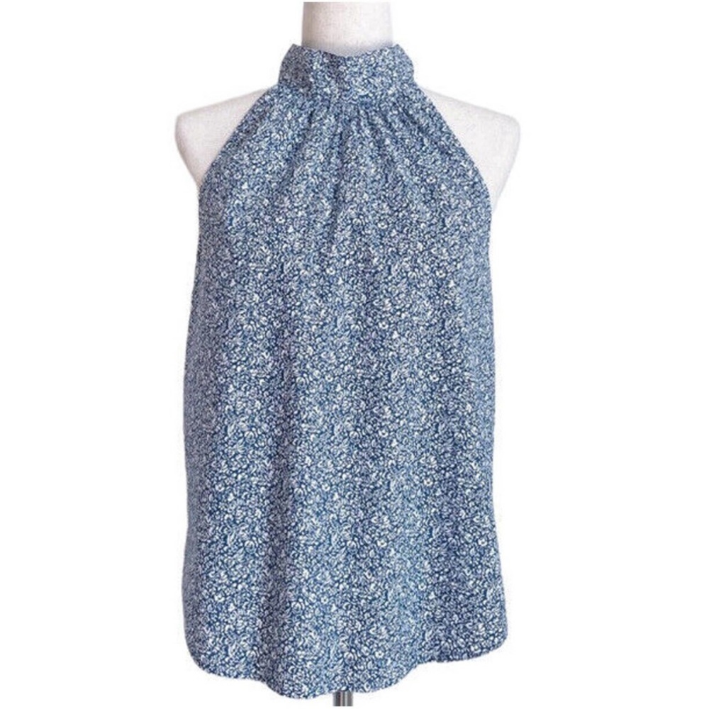 JCrew Blue & White Floral Tie Blouse Sz 6